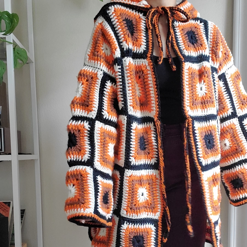 Vintage Handmade Granny Square Crochet  Sweater - Picture 8 of 15